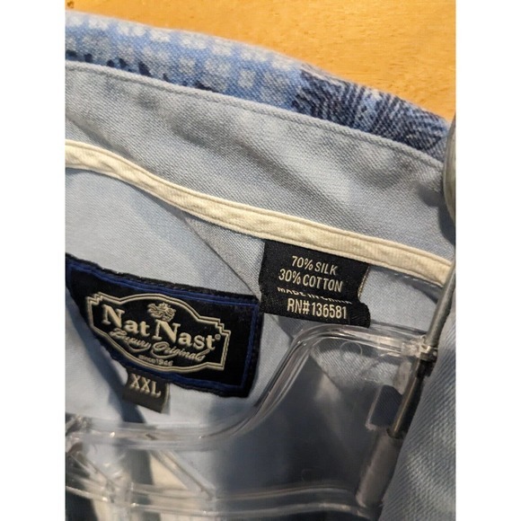 Nat Nast Shirt Mens Medium Off White Button Down Silk blend Originals logo - Picture 3 of 4